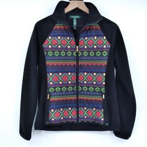 LRL Lauren Ralph Lauren Full Zip Jacket Fleece Aztec Southwest black Medium S